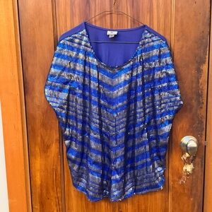 Worthington Vibrant Blue and Silver Sequin Striped Tunic Top XL